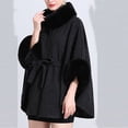thumbnail image 5 of XFLWAM Women's Faux Fur Shawl Wrap Poncho Cape Wool Collar Batwing Sleeve Open Front Cardigan Warm Cape Sweater Cloak with Belt Black Free Size, 5 of 5