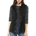 thumbnail image 3 of INSPIRE CHIC Women's Sleeveless Jacket Drawstring Waist Zip Up Cotton Cargo Vest with Pocket Black L, 3 of 9