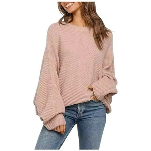 DuoJiaJ Oversized Batwing Sleeve Crew Neck Knitted Sweater CasualPullover Top For Women Fall Plus Size Tops Red L