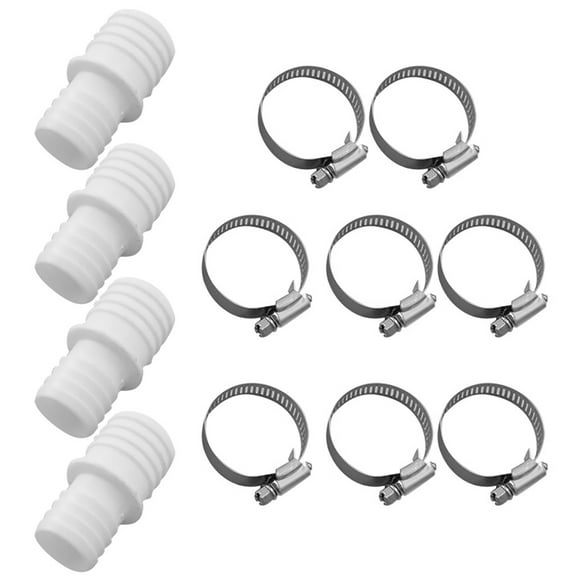 Pool Hose Adapter Kit 4 Piece Hose Fitting 8 Piece Hose Clamp Double Nozzle for Swimming Pool and 32mm to 38mm Diameter