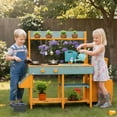 thumbnail image 2 of Costway Play Kitchen for Kids Wooden Toy Kitchen Playset with Removable Faucet & Sink Yellow, 2 of 10