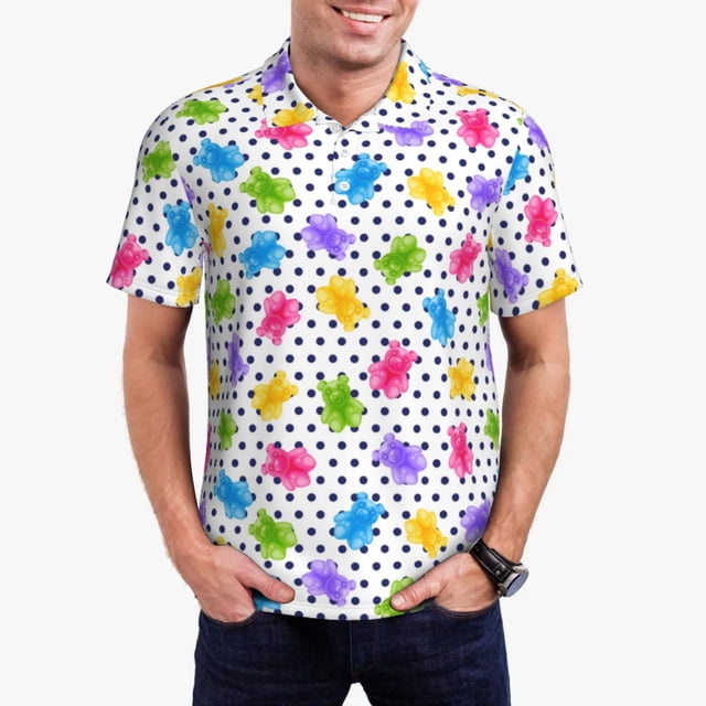 Balery Bear And Polka Dot Camisa Polo de Hombre con Estampado, de Manga Corta y Tejido Medio, Camisa Tipo Golf Polo-Medium