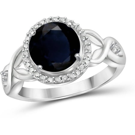 JewelersClub 2.20 Carat T.G.W. Sapphire Gemstone and White Diamond Accent Sterling Silver Ring