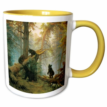 

3dRose Vintage 1889 Bear Painting by Ivan Shishkin Morning in a Pine Forest - Two Tone Yellow Mug 11-ounce