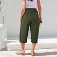 thumbnail image 7 of LJEFF Womens Cotton Linen Capri Pants, Pocket Lace Trim Drawstring Elastic Waist Summer Cropped Trousers Army Green, 7 of 7