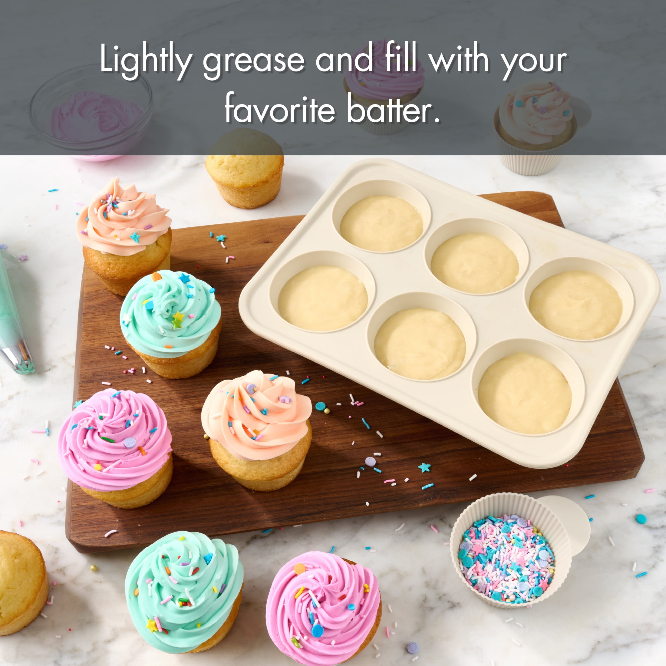 Mainstays Silicone Fluted Mini Cakelet Pan with 6 Cavities, Beige