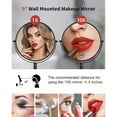thumbnail image 2 of Impresionante espejo de maquillaje iluminado para montaje en pared, espejo de tocador con luz LED de doble cara y aumento de 9 pulgadas y 10 aumentos, espejo extensible superbrillante, espejo, 2 of 5