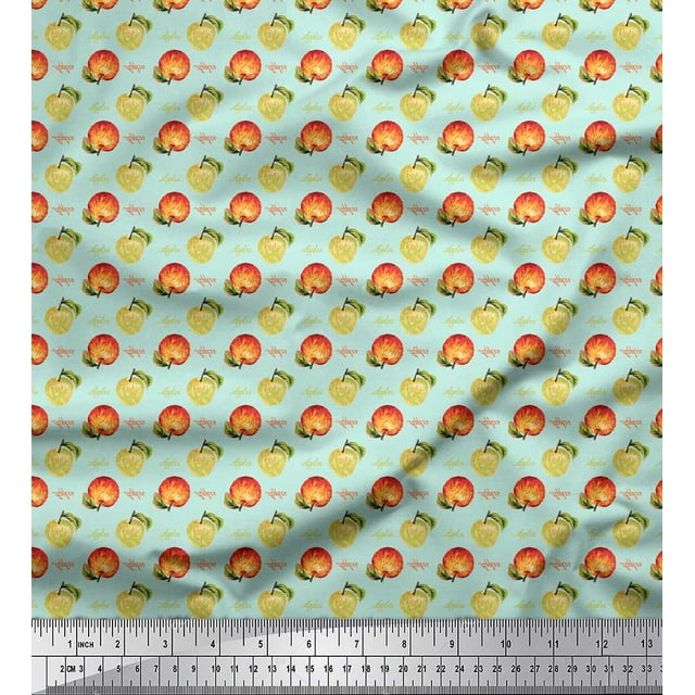 Soimoi Tissu Crêpe en polyester Vert Imprimés de Texte et de Fruits au Mètre 42 Pouces de Large