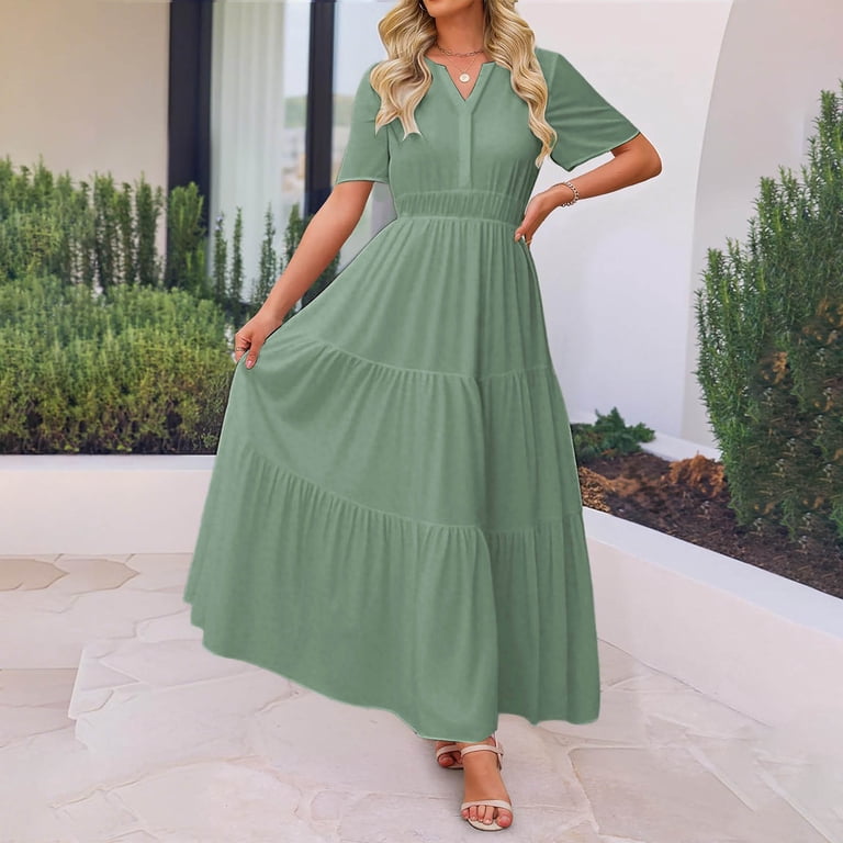 RYRJJ Women's Summer Boho Maxi Dresses Casual V Neck Short Sleeve A-line Empire Waist Long Flowy Beach Dress(Green,L) - Walmart.com RYRJJ Women's Summer Boho Maxi Dresses Casual V Neck Short Sleeve A-line Empire Waist Long Flowy Beach Dress(Green,L) - Walmart.com