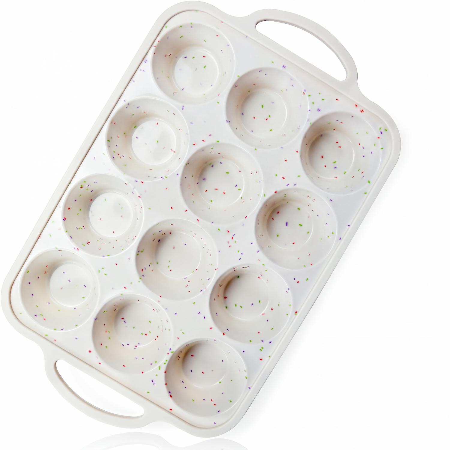 AMBLER Silicone Muffin Pan, 12-Cup with Metal Frame, Off-White photo 7
