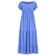 thumbnail image 4 of XuJwPNcy Plus Size Dresses for Curvy Women Short Sleeve Smocked Tiered Maxi Dresses off the Shoulder Vacaotin Dress, 4 of 6