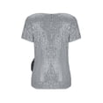 thumbnail image 4 of Vmvidoty Pleated Sequin Wrap Blouses for Women Dressy Casual Tops Business Work Shirts Ruffle Sleeve Crew Neck Summer Outfits Silver S, 4 of 7