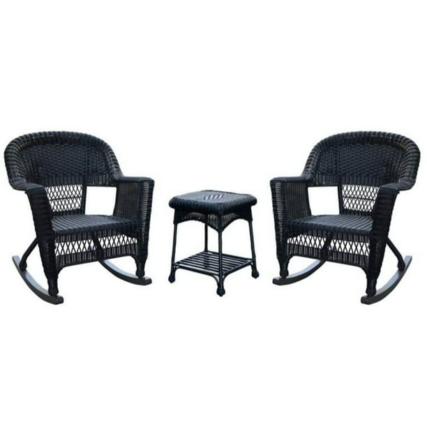 3-Piece Tiana Black Resin Wicker Patio Rocker Chair and Table Furniture