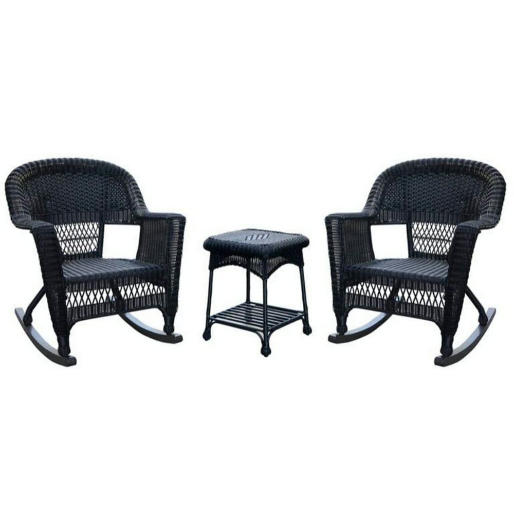 3-Piece Tiana Black Resin Wicker Patio Rocker Chair and Table Furniture