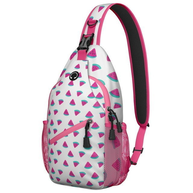 Tropical Watermelon Print Lightweight Sling Backpack, Cute and Fresh Summer Fruit Pattern Crossbody Bag, Durable Design with Multi-Layer Storage for Travel Use