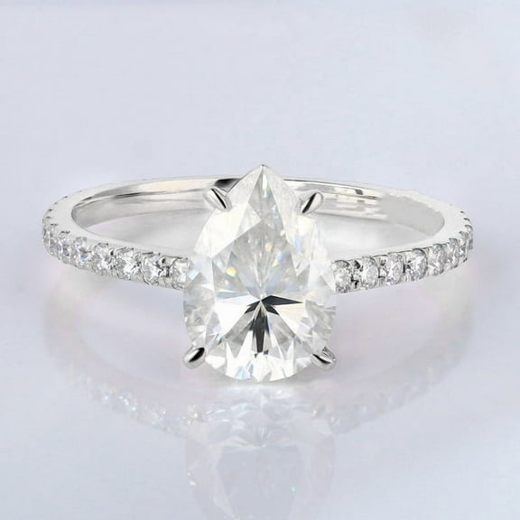 Cora jewellery 3CT Hidden Halo Pear Moissanite Engagement Ring For Women, 10K White Gold