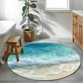 thumbnail image 4 of Summer Beach Coastal Round Rugs 4ft, Watercolor Seaside Waves Ocean Non Slip Washable Rug Runner, Low Pile Indoor Floor Carpet Mat Bathroom Rugs for Living Room, Bedroom, Kids Room, 4 of 9