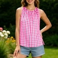 thumbnail image 2 of Ashirexll Sleeveless Tops for Women Fashion Round Neck Drawstring Plaid Sleeveless Side Slit Top for Spring, 2 of 7