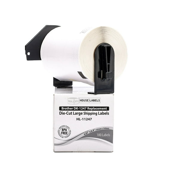 HOUSELABELS Compatible with DK-1247 Replacement Roll for Brother QL Label Printers; 180 Large Shipping Labels; 4.07" x 6.4" (103mm*163mm) with 1 REUSABLE CARTRIDGE - 1 Roll