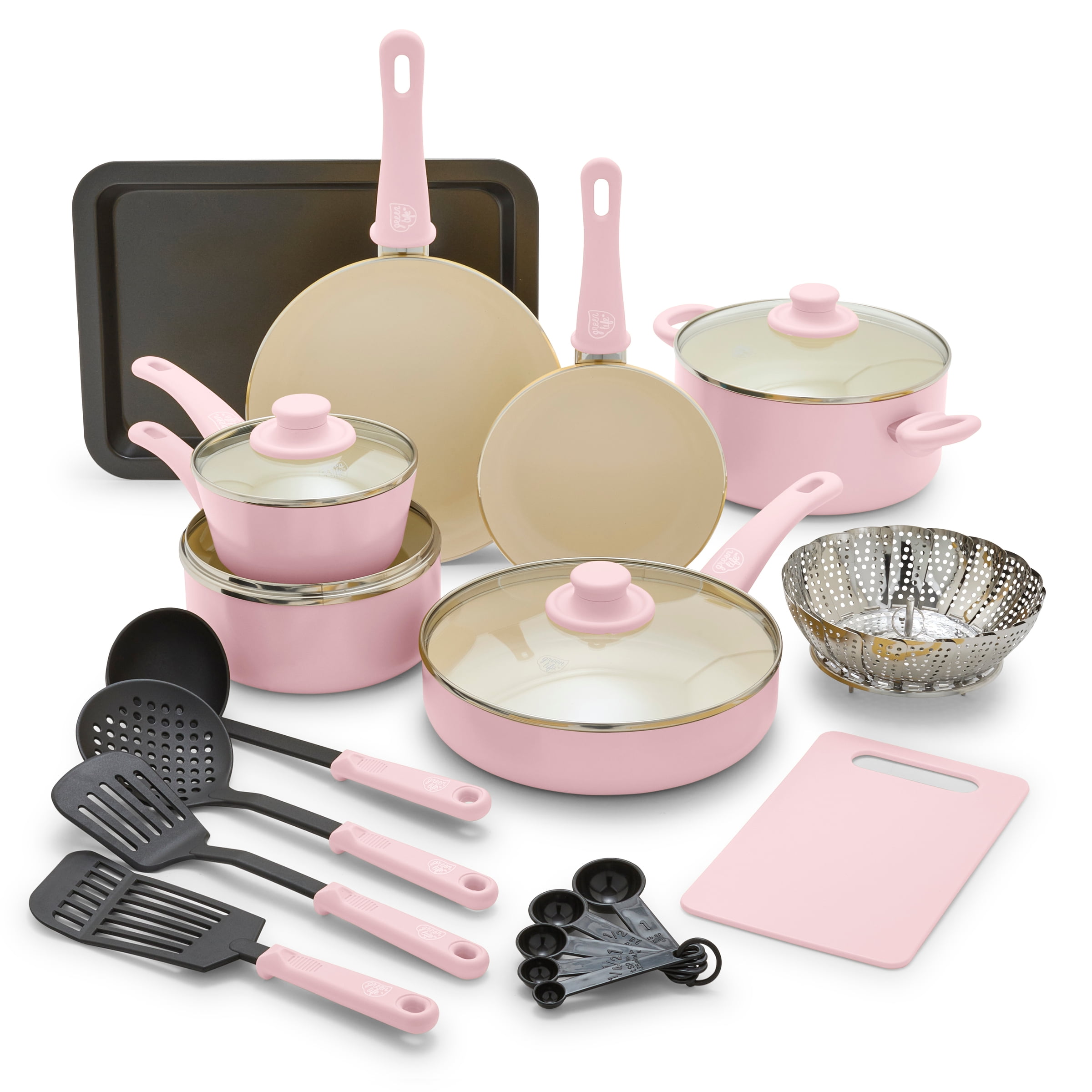 GreenLife Artisan Healthy Ceramic Nonstick, 12 Piece Cookware Pots and Pans  Set in Soft Pink CC004711-001 - The Home Depot