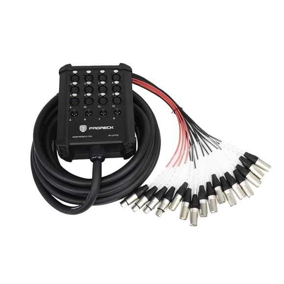 Cable Snake PRORECK XLR de 12 canales y 25 pies para grabación en vivo
