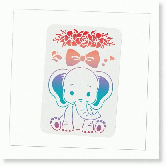 Cute Baby Elephant DIY Painting Kit - Reusable Plastic for Wood, Tile, Paper, Fabric, Floor & Wall - 11.7x8.3 inch