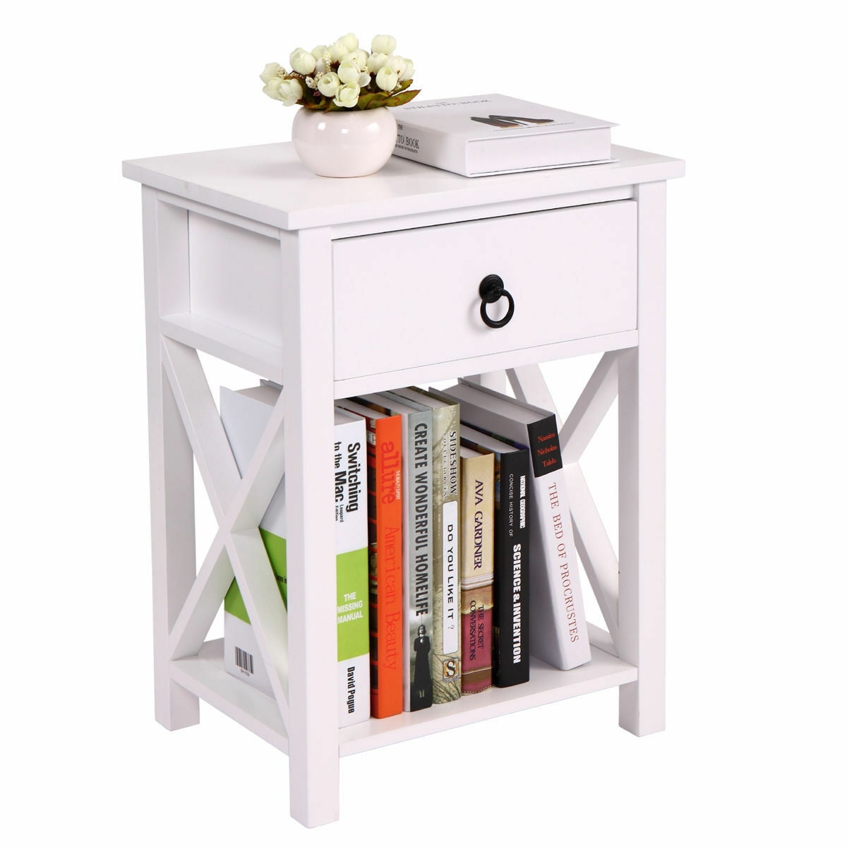 Kepooman Nightstand Set of 2, Wood Bedside Sofaside Table End Table Storage Cabinet - White Kepooman Nightstand Set of 2, Wood Bedside Sofaside Table End Table Storage Cabinet - White