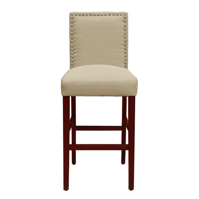 HomeFare Nailhead Trim Upholstered Barstool in Beige Fabric