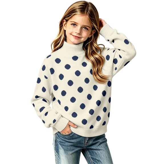 Dweltoz Girls Mock Neck Pullover Sweatshirt Polka Dot Cute Y2K Oversized Tops Kids 2026 Fall Winter Casual Long Sleeve Hoodies,Beige 13-14 Years