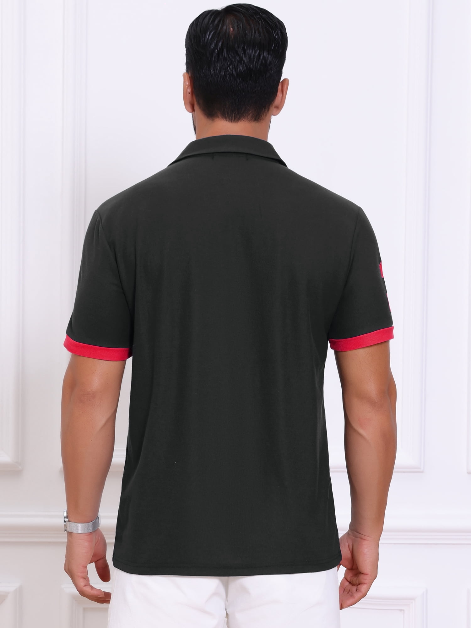 DARING DIVA Men's Pique Contrast Color Short Sleeve Golf Polo Shirts S Black