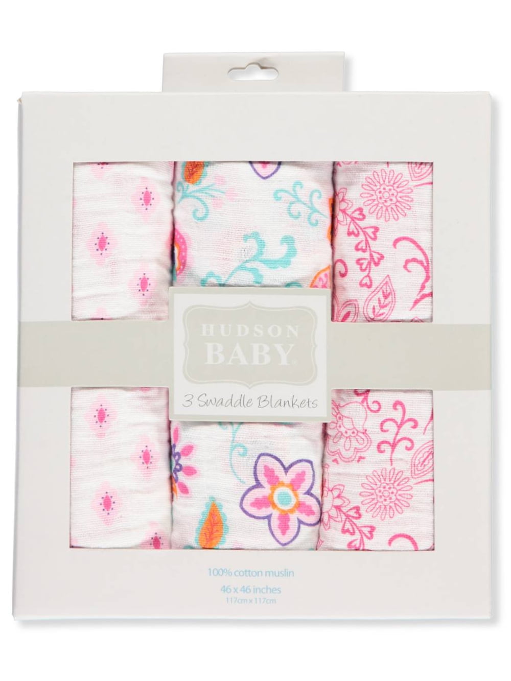 Hudson Baby Boy and Girl Muslin Swaddle Blankets, 3Pack Floral