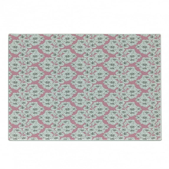Cherry Blossom Cutting Board, Hand Drawn Flourish Cherry Flowers with Distinctive Anthers, Decorative Tempered Glass Cutting and Serving Board, Small Size, Dark Taupe Pale Pink, by Ambesonne