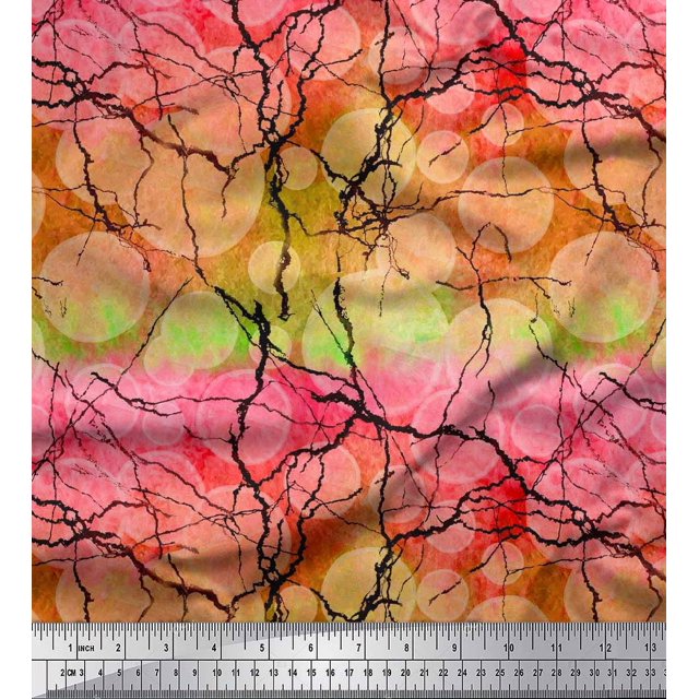 Soimoi Rayon Fabric Lemon Slice & Texture Print Fabric by Yard 56 Inch Wide