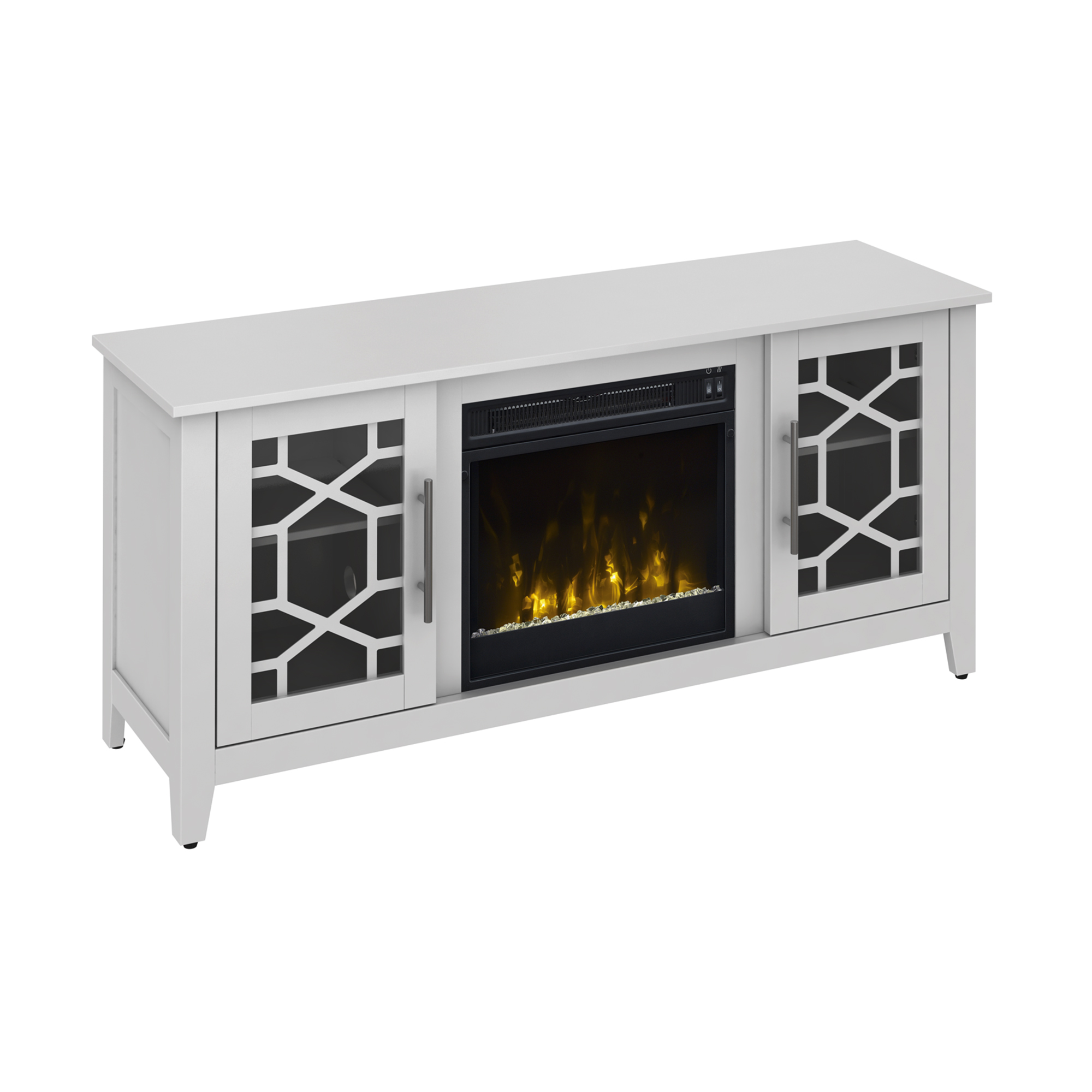 Twin Star Home TV Stand for TVs up to 60 inches with ClassicFlame Electric Fireplace, Pure White