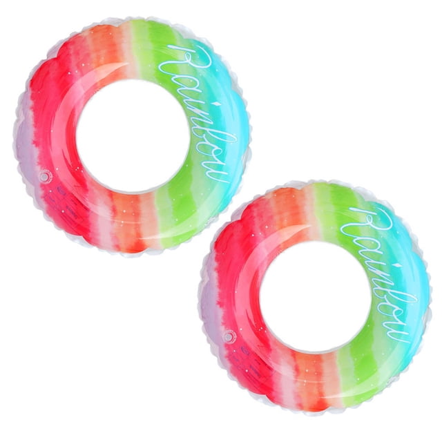 EeaseCA 2pcs Thicken Plastic Rainbow Design Inflatable Swimming Ring Safety Aid Float Seat Ring Sports Accessory for Adults Children (120g, Rainbow Color)