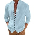 thumbnail image 2 of DDAPJ pyju Men's Band Collar Dress Shirt Solid Textured Shirts Solid Regular Fit Long Sleeve Mandarin Collar Button Down Shirt Lightweight Hawaii Beach Shirt Lightning Deals of Today Light Blue M, 2 of 6