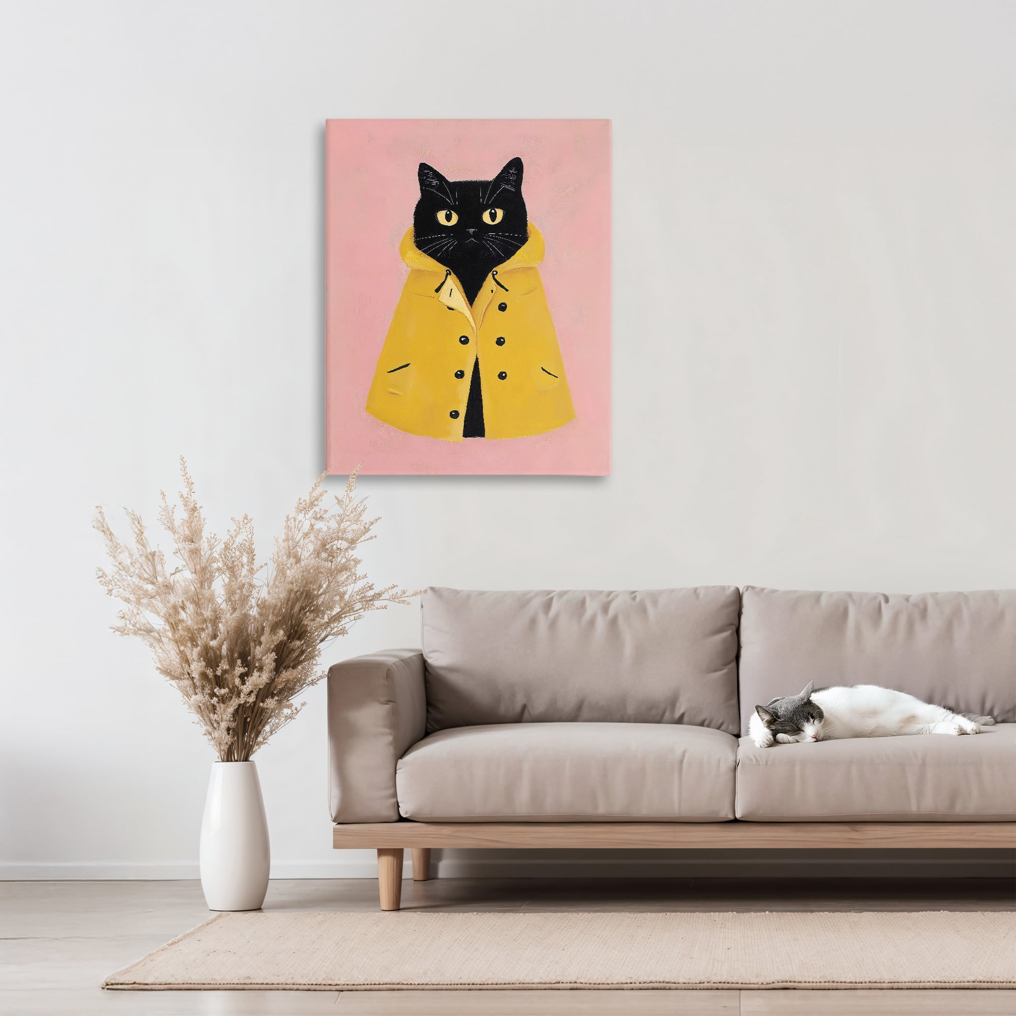 Stupell Industries Black Cat in Yellow Raincoat Canvas Wall Art, design by The Prints Vibe