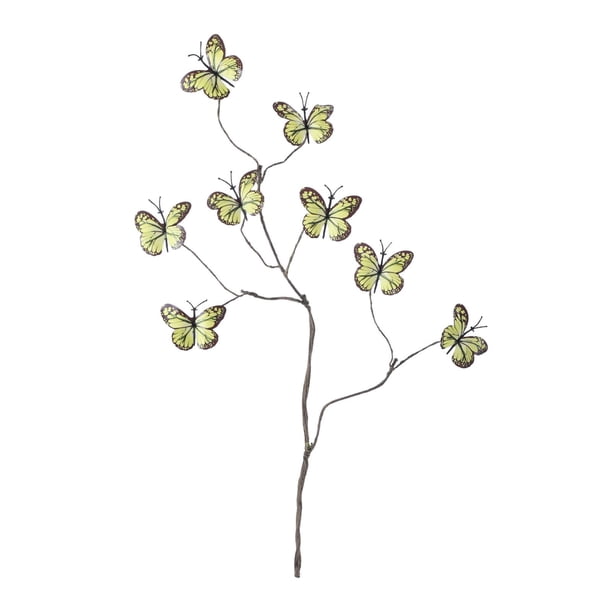 Ramas artificiales con mariposas, arreglo floral decorativo para fiestas con mariposas falsas. Amarillo