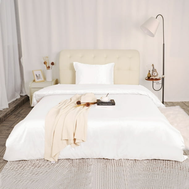Unique Bargains Silk Satin 2 Piece Bedding Duvet Cover Pillow Sham Cream White Twin Size, Inexpensive Duvet Covers King