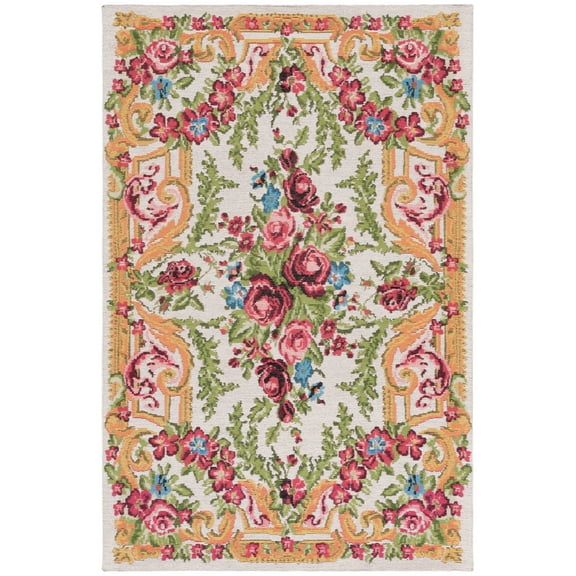 SAFAVIEH Classic Vintage Kyleigh Global Polyester Area Rug, Ivory/Rose, 4' x 6'