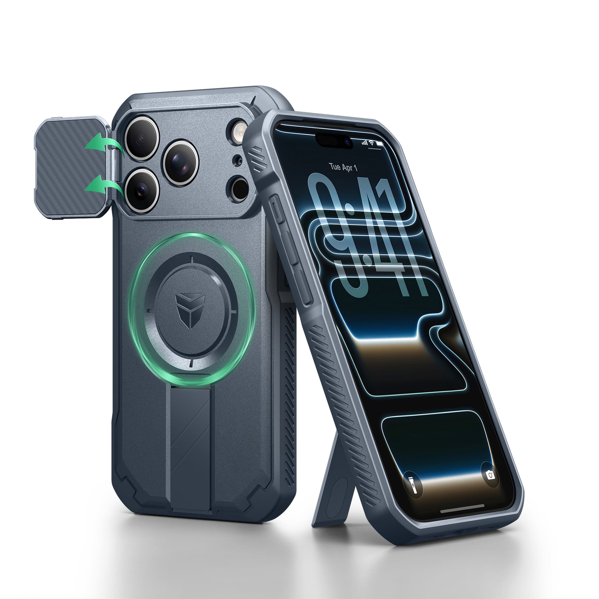 Dexnor for iPhone 18 Pro / iPhone 17 Pro Case, [Built-in Flip Camera Cover & Camera Control Cover & Kickstand], Compatible with MagSafe, Heavy-Duty Rugged Shockproof Magnetic Phone Cover, Navy Blue