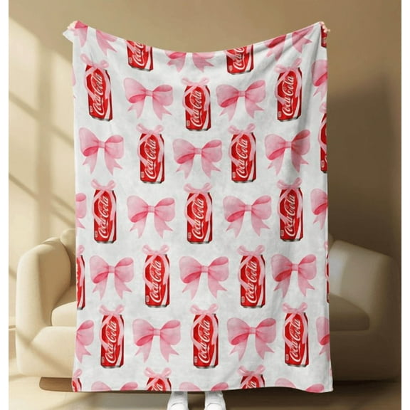Coca-Cola Bow Blanket, Soft Cloud-Like Touch, Perfect for Sofa, Bed, Office Nap, Retro Sweet Aesthetic, Home Decor