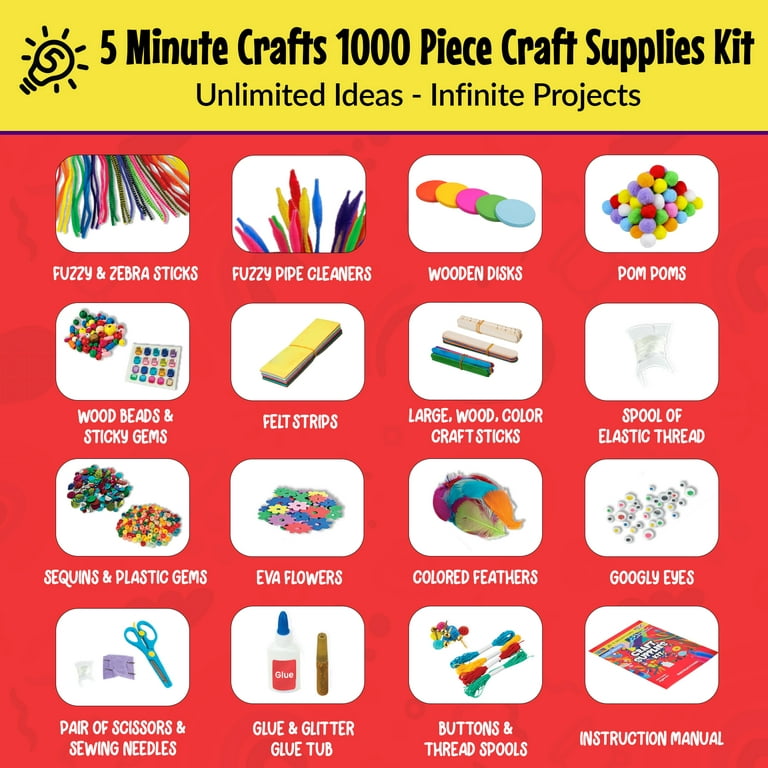 5-Minute Crafts - 1000pcs Kids Craft Supplies Complete Kit Ages 6+ as Seen  on Social Media