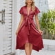 thumbnail image 5 of Vestido Acampanado Vestido de mujer A-Line Bow V-Neck Vestidos casuales Moda para cóctel (vino rojo XL) Cgtredaw para Mujer Vino rojo T L, 5 of 7