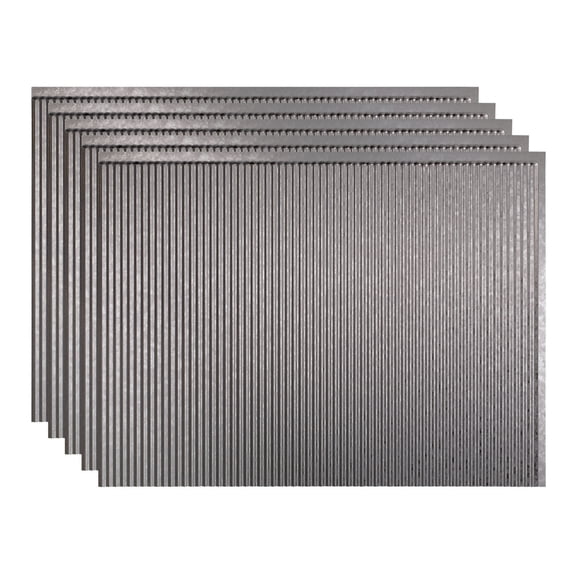 FASÄDE Rib Decorative Vinyl 18in x 24in Backsplash Panel in Galvanized Steel (5 Pack)