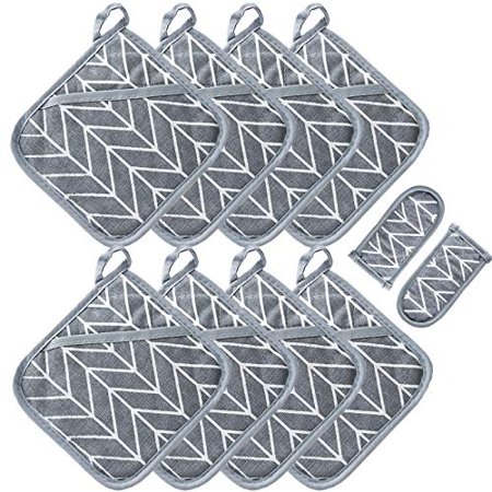 

Win Change Heat Resistant Potholders Hot Pads-6 Kitchen Pot Holders Set with 2 Pan Hot Handle Holders Trivet for Cooking and Baking with Recycled Cotton Infill Terrycloth Lining (Grey 8+2)