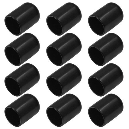 Bonsicoky 12Pcs Round Rubber End Caps 3/4"" (19Mm) Id Vinyl Flexible Bolt Chair Foot Covers Screw Thread Chair Leg Protectors For Round Tubing Bolt Desk Chair Leg (Black)