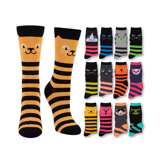 Tipi Toe Everyday Fashion Crew Socks for Women – 12-Pack with Spandex Comfort