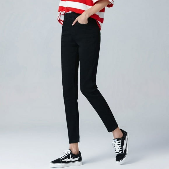 Elastic high waist Skinny Jeans clothes 5XL 6XL fashion Women black blue pocket mom Jeans skinny Stretch Denim Pants - black / Asia XXL 66-72KG