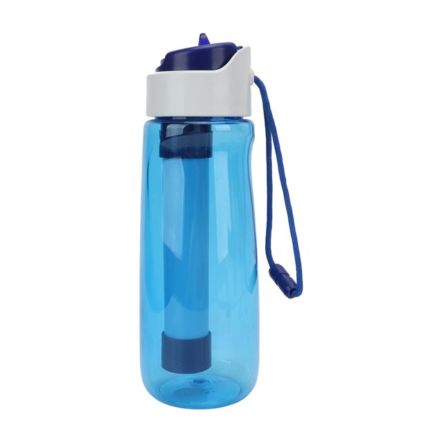Botella de agua con filtro 750ML portátil extraíble lavable filtración multicapa botella de agua purificada para ciclismo azul